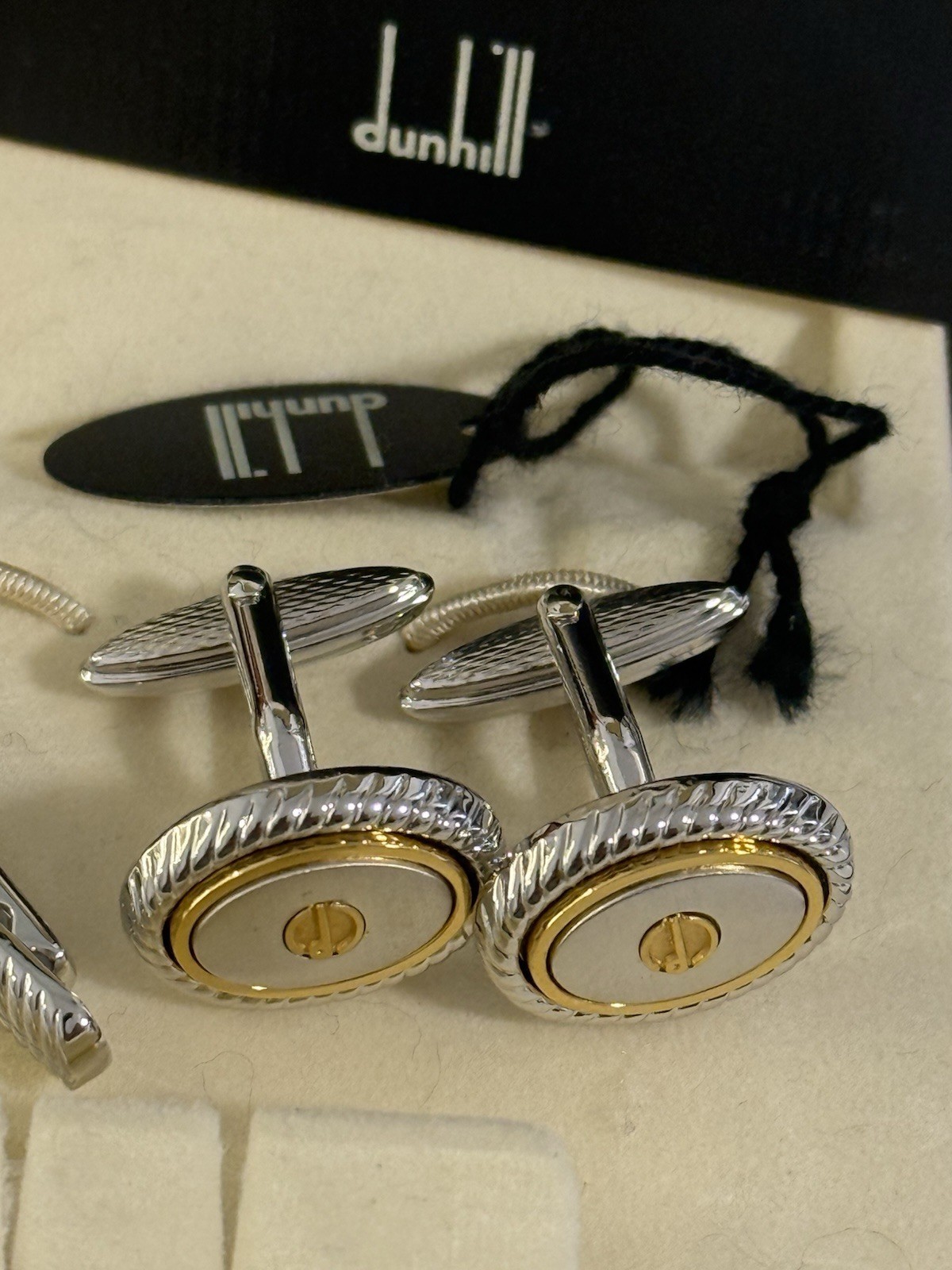 Dunhill Cufflinks & Tie Clip Set Two-Tone Silver Gold Tone Boxed