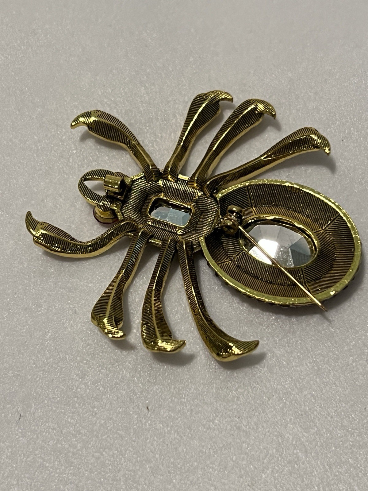 Spider Brooch Gold Tone Metal Red Burgundy