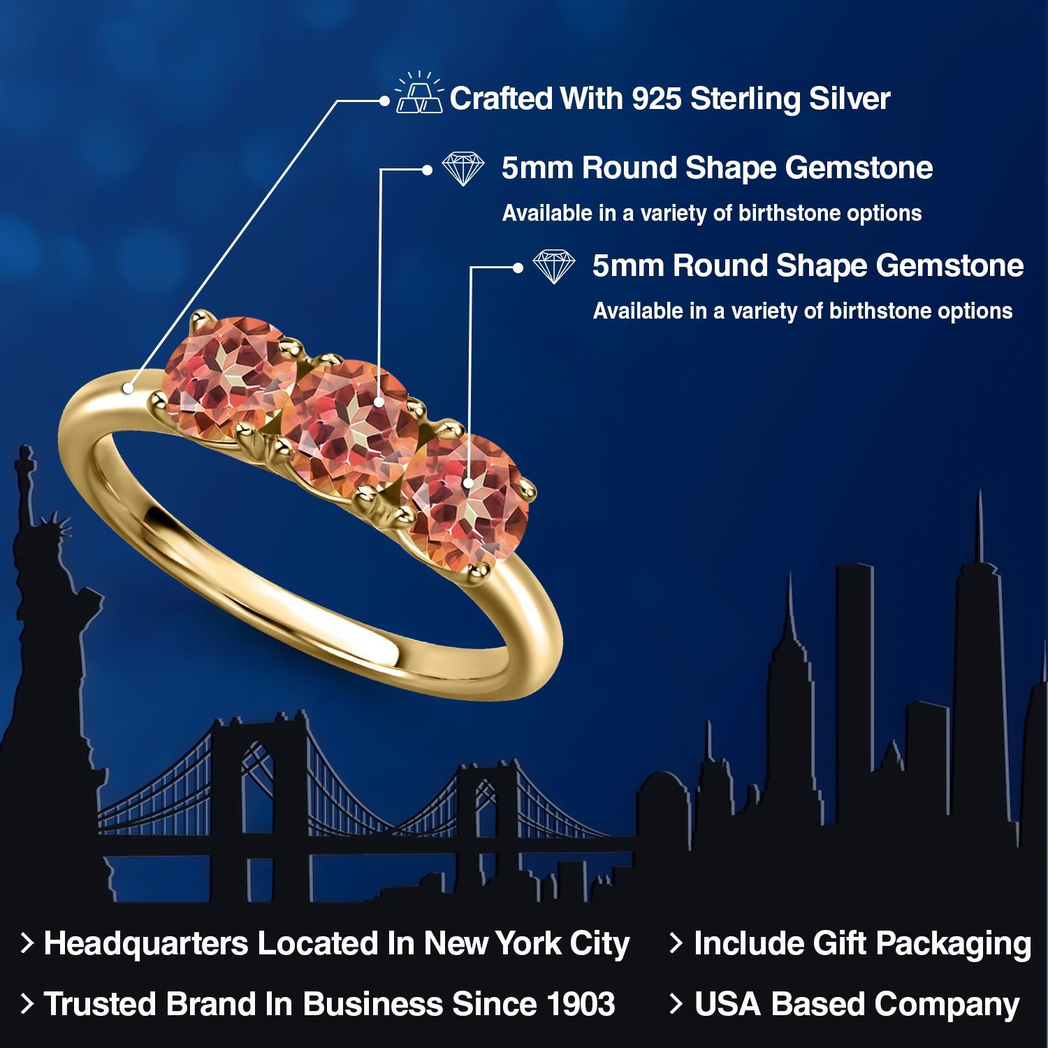 18K Yellow Gold Plated Silver Ecstasy Mystic Topaz Engagement Ring For Women |