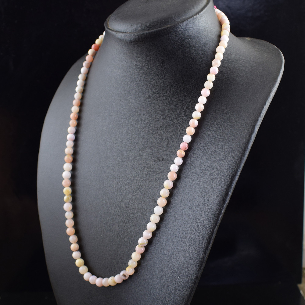 100.00 Cts Natural Pink Australian Opal Untreated Round Beads Necklace NK16 MJ7