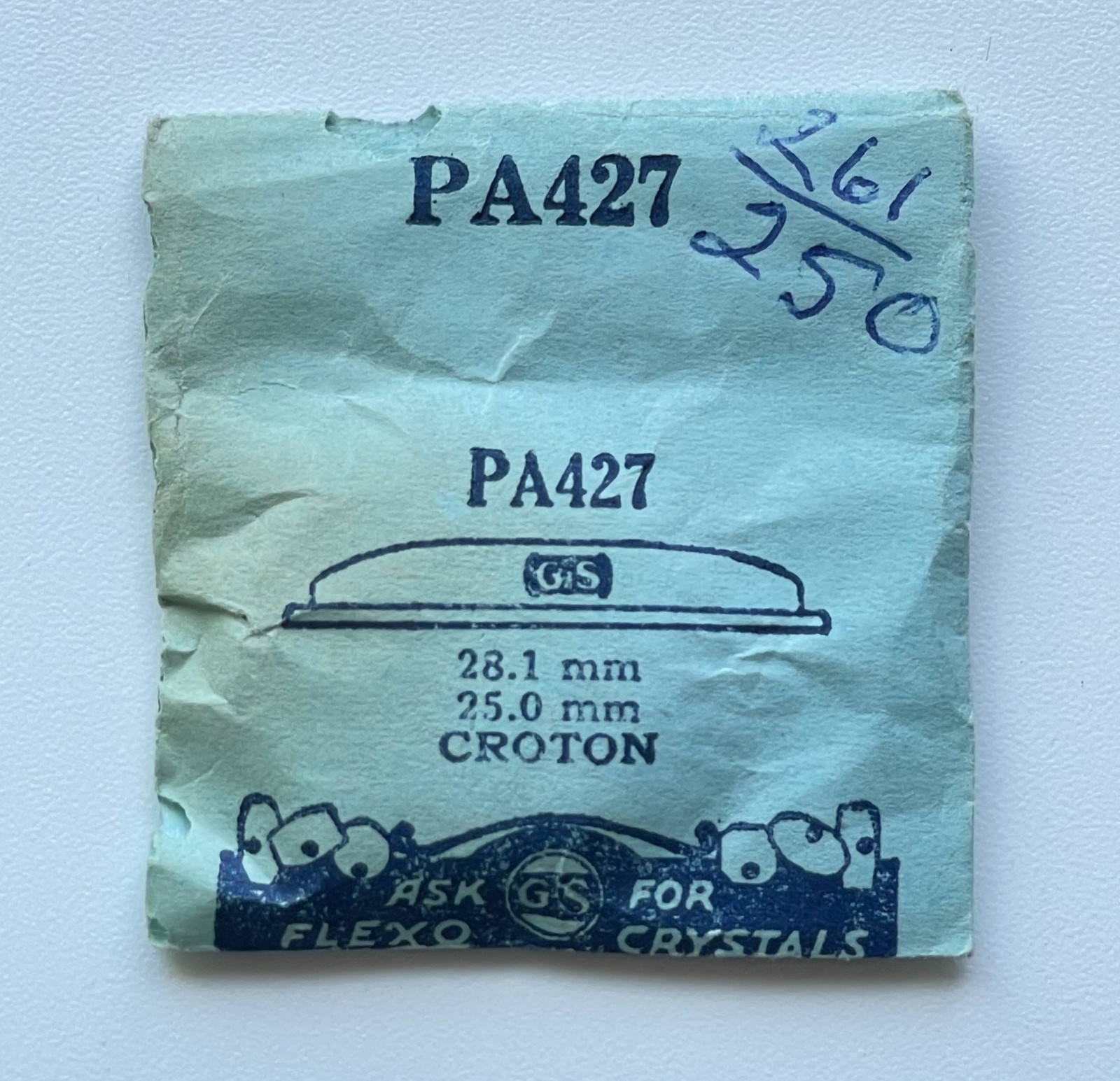 GS Pa427 Watch Crystal 28.1mm 25.0mm Croton Replacement Vintage Plastic NOS Part