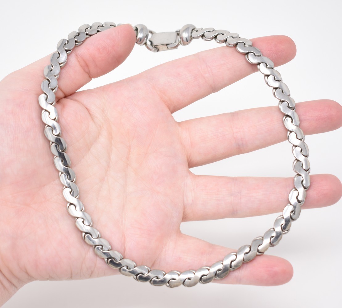 15″ Short Chunky Silver-T Serpentine Chain Choker Necklace 7mm Wide(Over 1/4″)