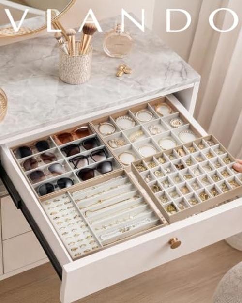 Stackable Jewelry Tray, Drawer Organizer, 40-Grid Display,| 40 40 Grids Toffee