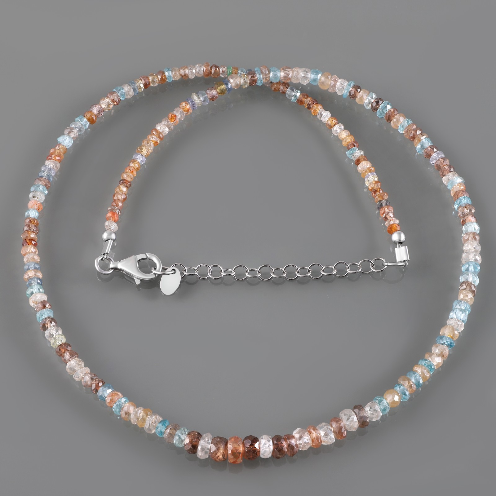 Natural Multi Zircon Stone Beaded Handmade Necklace Faceted Roundel 925 Silver