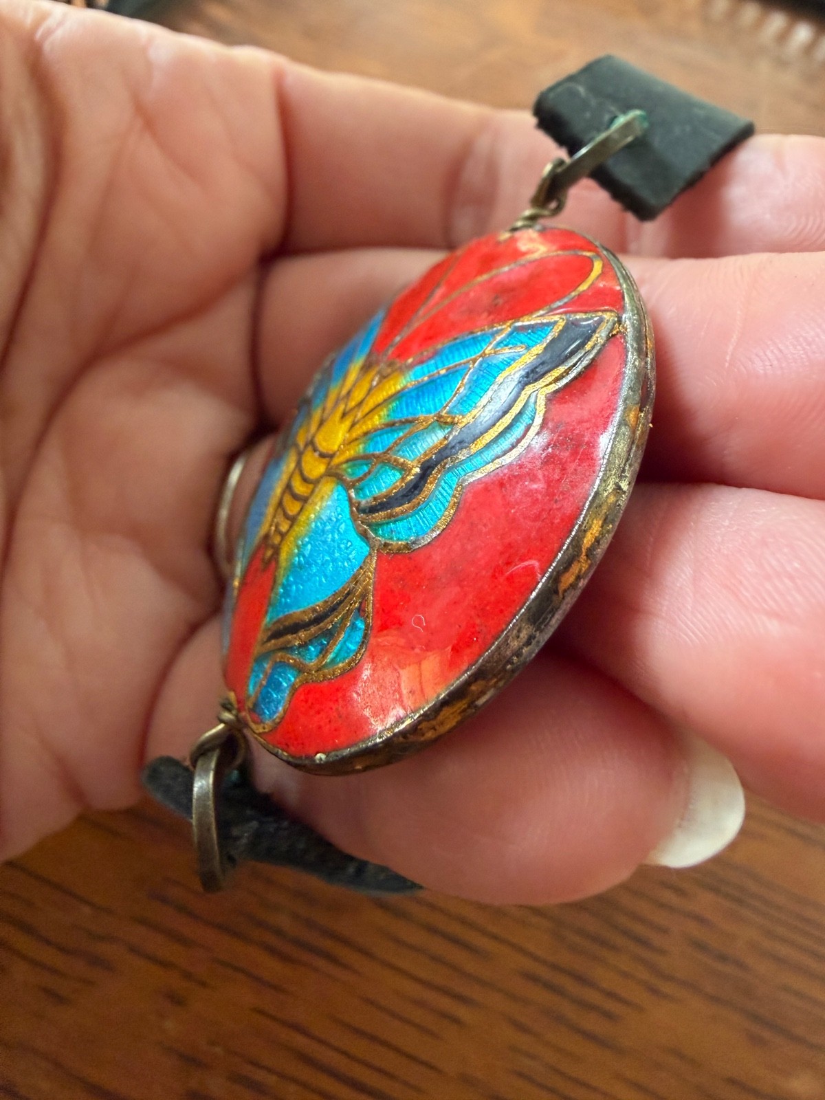 Bonnie Jonas Enamel Butterfly Bracelet Leather Strap Artisan NYC Y2K
