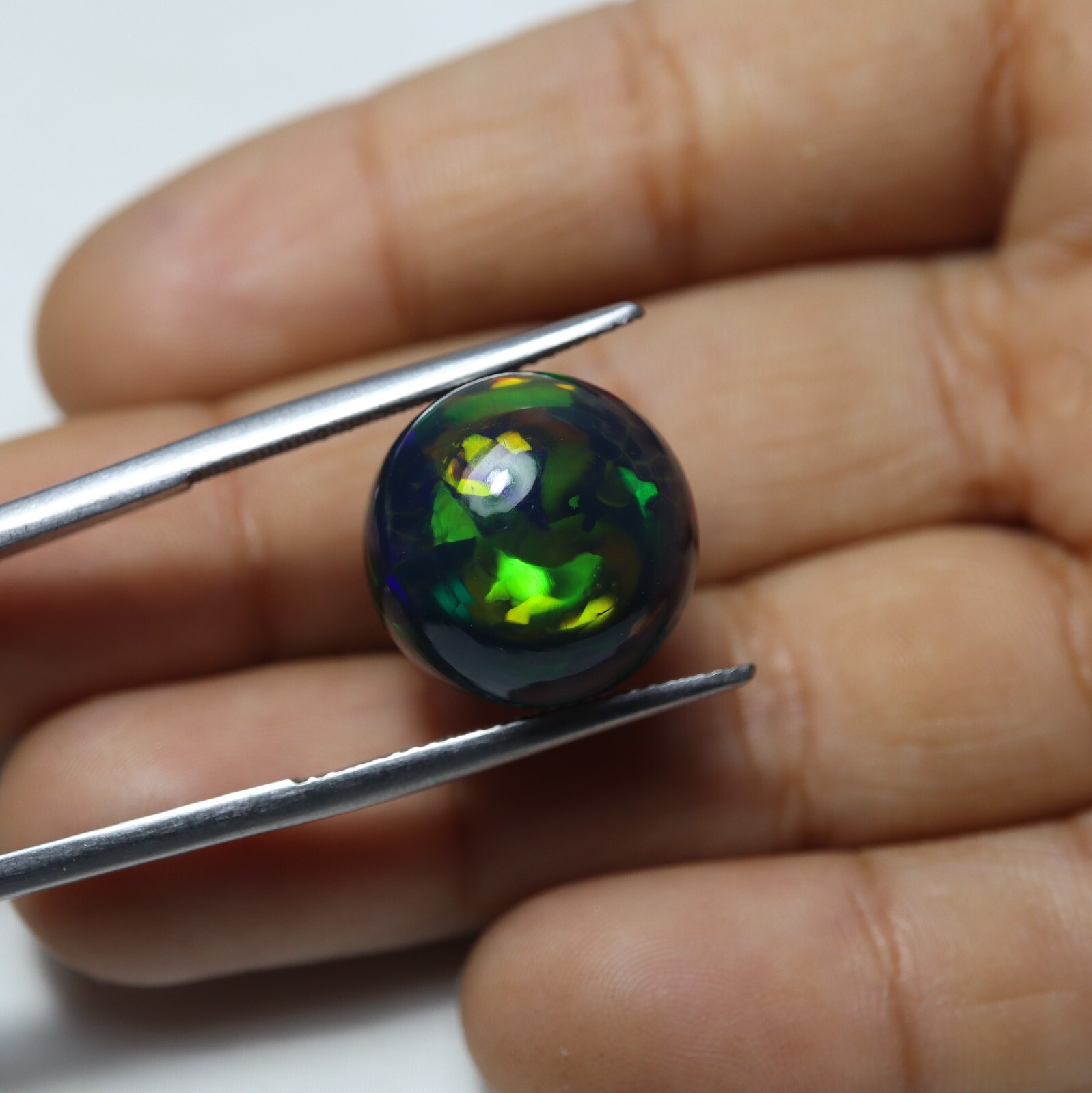 9.8 Ct 14.7 MM Real AAA Flashy Multi Fire Smoked Black Ethiopian Opal Round