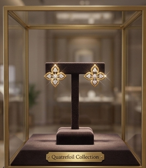 Simulated Diamond Quatrefoil Flower Cluster Stud Earrings 14K Yellow Gold Plated