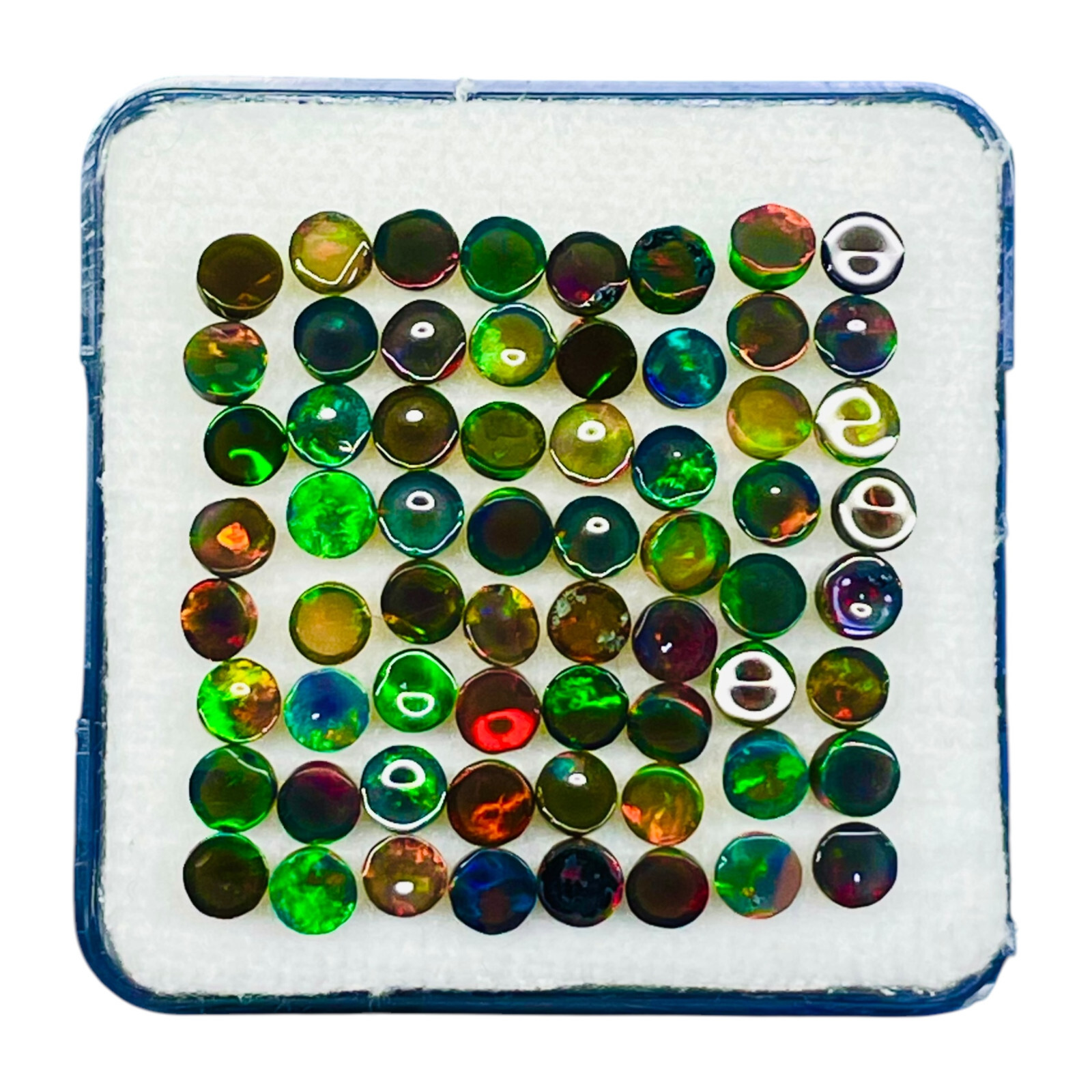 60 Pcs Natural Ethiopian Black Opal 3.2mm Round Flashy Loose Cabochon Gemstones