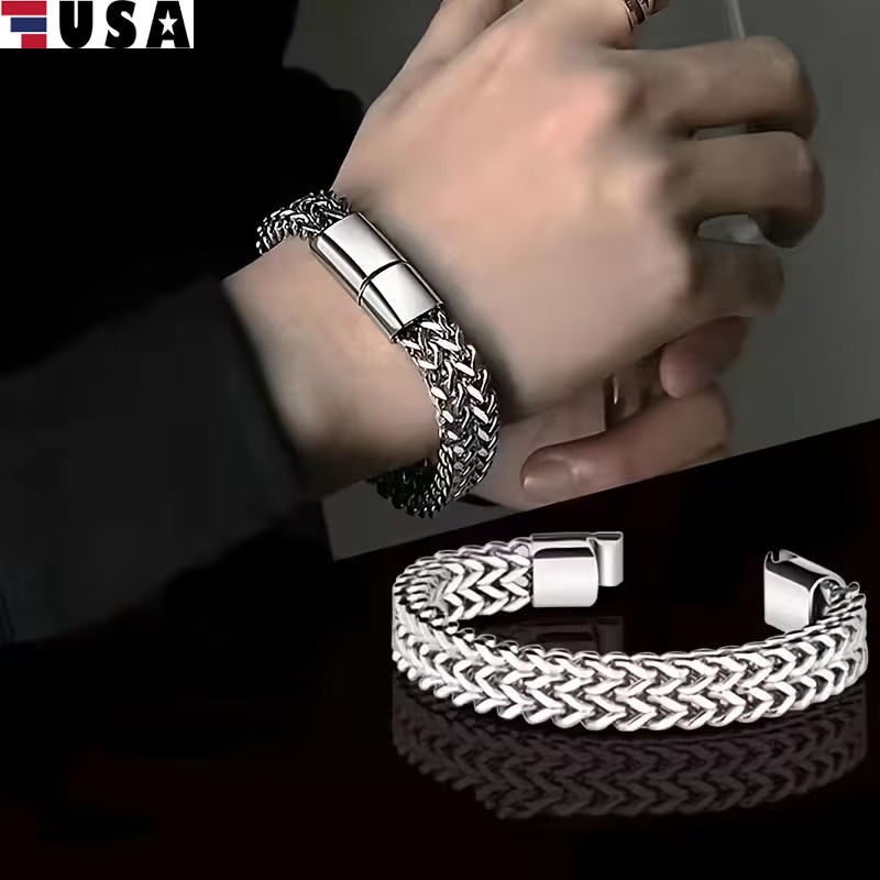 Premium Stainless Steel Mens Braided Chain Bracelet Stylish Square Links 9 IN US