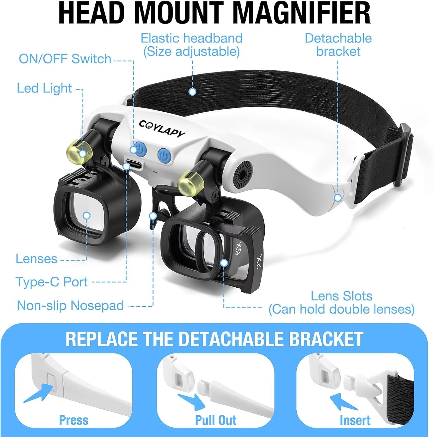 Magnifying Glasses for Close Work, Jewelers Magnifying Glass with Light & 5 Inte