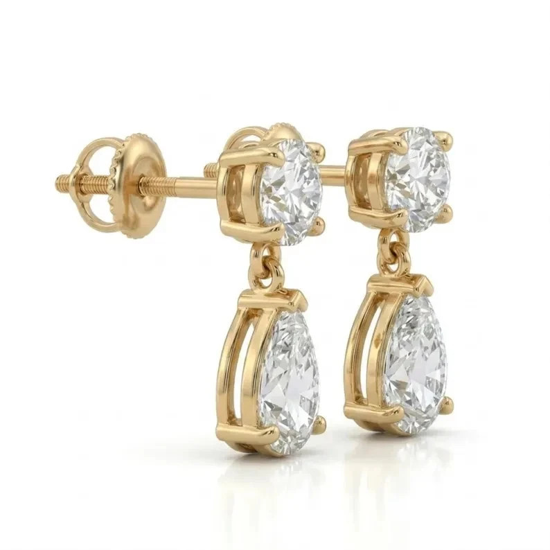 4 CT Marquise Lab Grown Diamond Wedding Drop Dangle Earrings 14K Yellow Gold