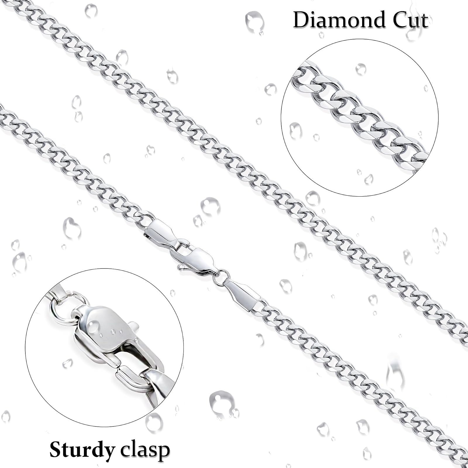 3.5mm Cuban Link Chain Necklace for Men, Silver/Gold Plated Stainless Steel