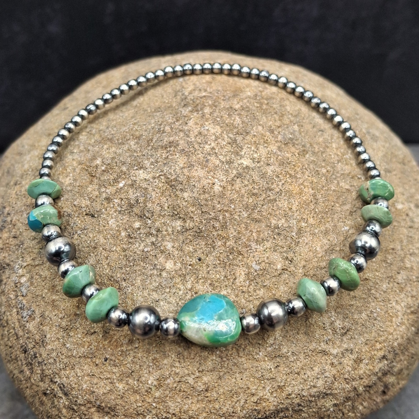 Sonoran Gold Turquoise Navajo Desert Pearl Stretch Bracelet Sterling Silver 6-7