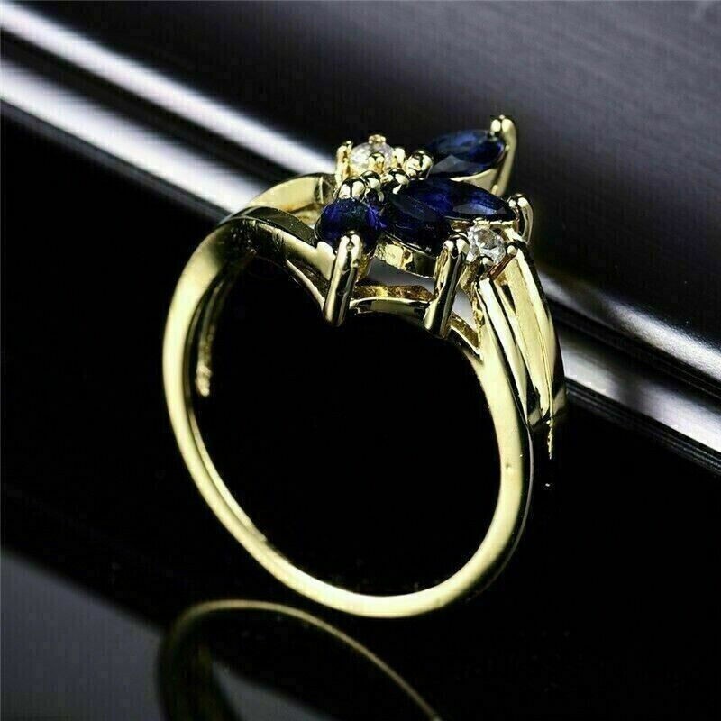 Marquise Simulated Sapphire Women’s Gorgeous Band Ring In 14k Yellow Gold Plated