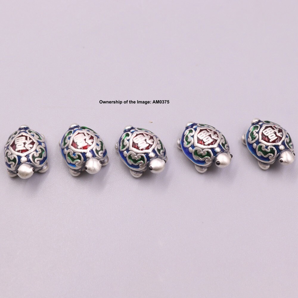 1pcs Pure 999 Fine Silver Turtle-Shape Pendant Longevity Symbol Pendant 14mm L