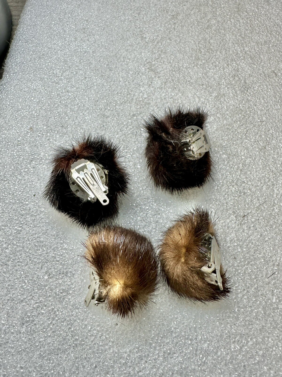 Mink Clip On Poof Earrings Sable & Black