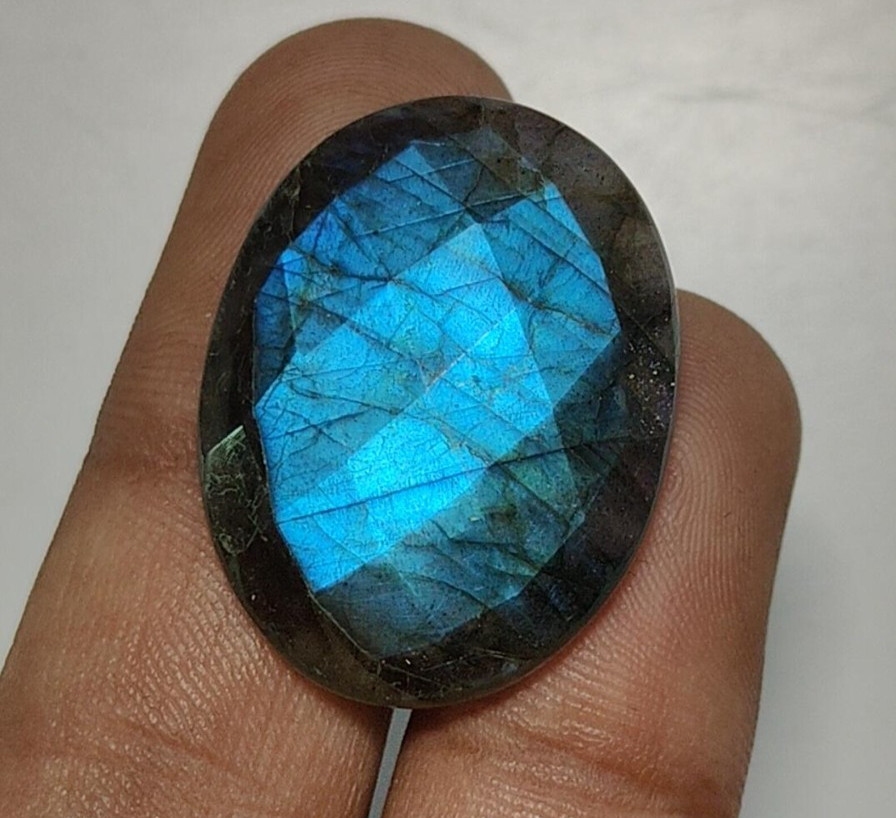 4A Quality Natural Labradorite Blue Fire Loose Stone Checker Cut Oval 21×28 MM