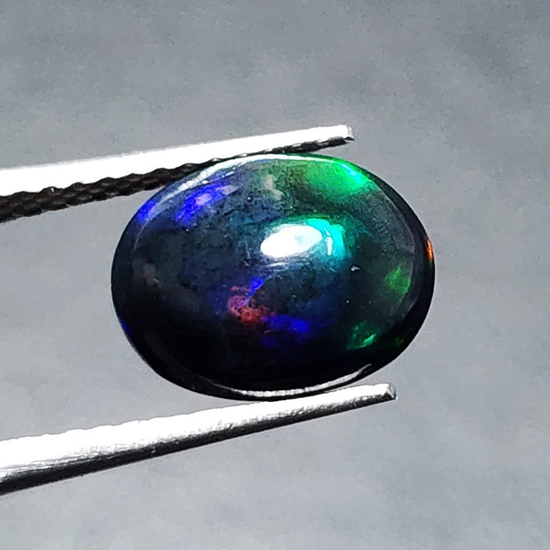 Natural Welo Black Opal Ethiopia Oval Cabochon Vivid Blue Green Fire 1.30Ct Gem