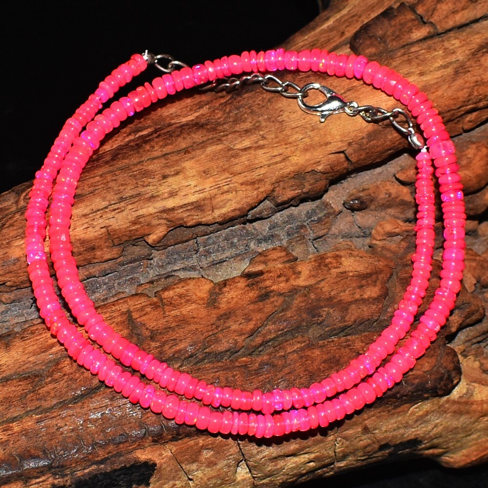 Most Amazing Pink Ethiopian Opal 36.00 Cts Beaded Beautiful Necklace VK 41 E593