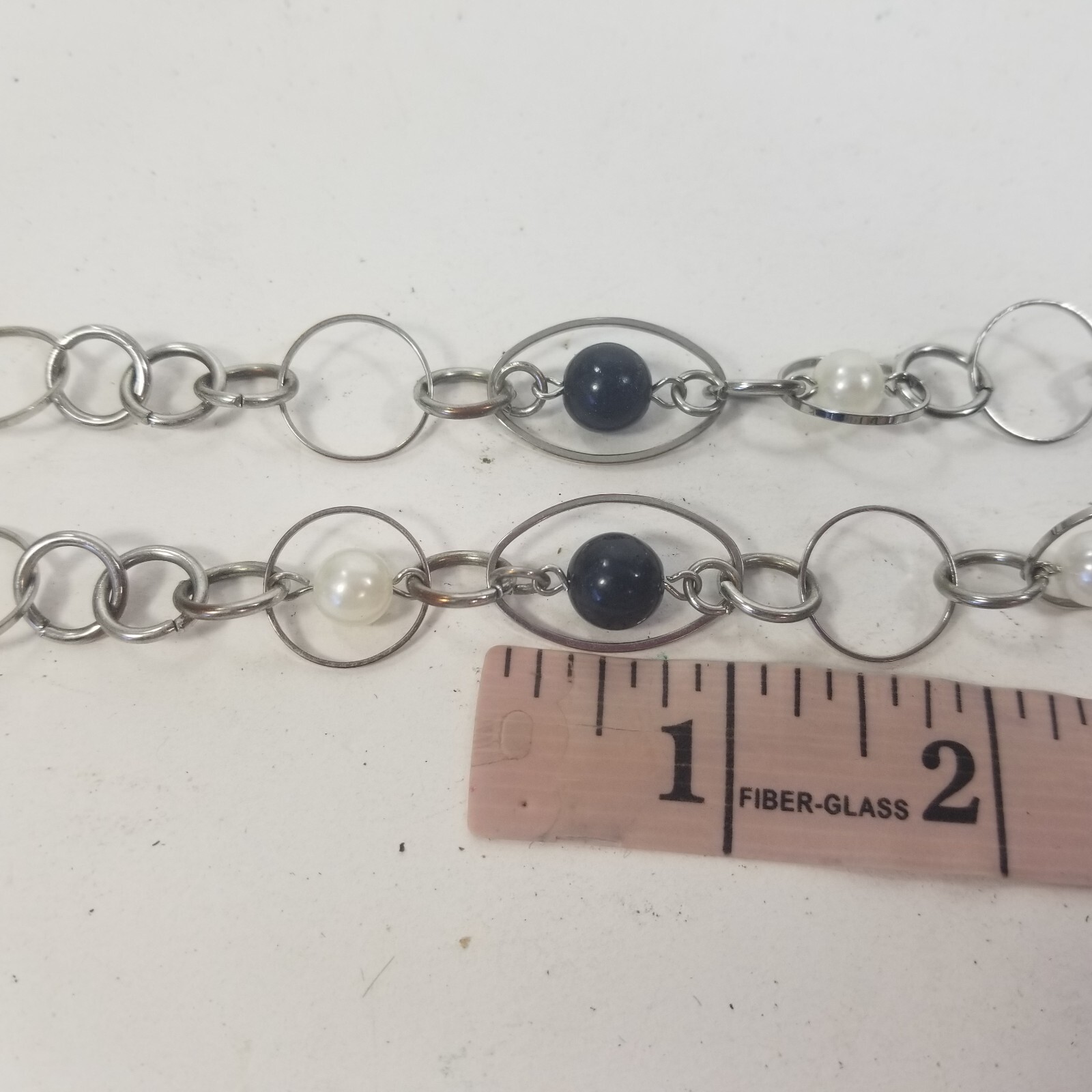 SIlver Tone Beaded Open Circle Oval Chain Link Long Necklace