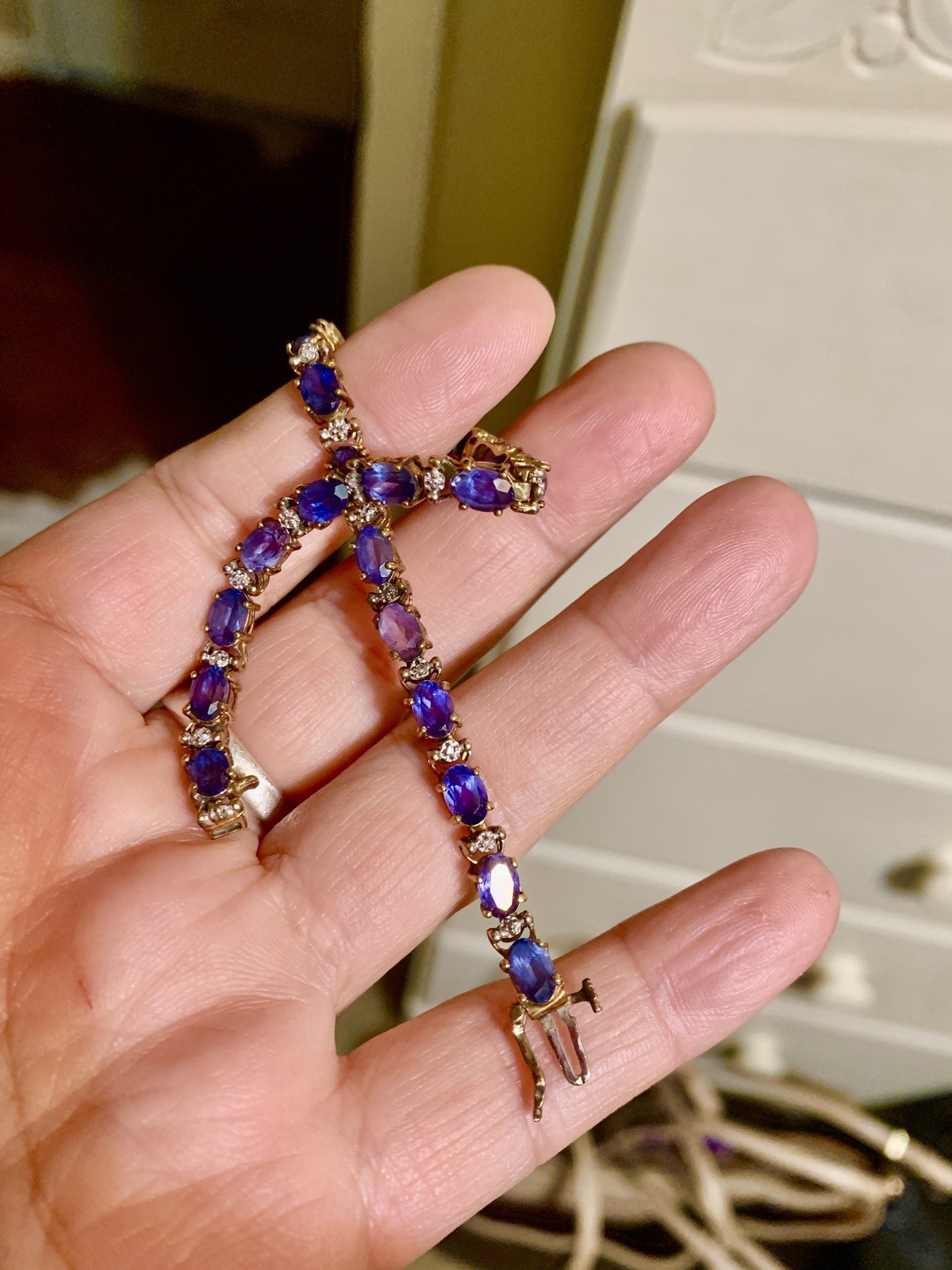 Vintage 10k gold Lab-grown Sapphire & Diamonds 7″ Tennis Bracelet 9g