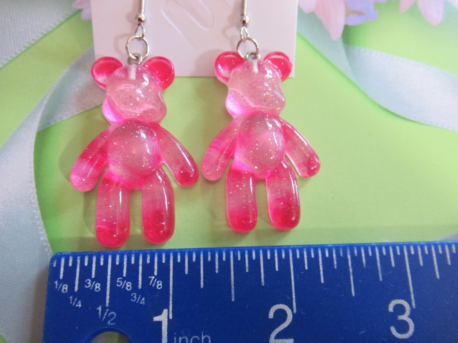 MULTICOLOR & PINK TONE GUMMY BEAR GLITTER DROP DANGLE EARRINGS- YOU CHOOSE
