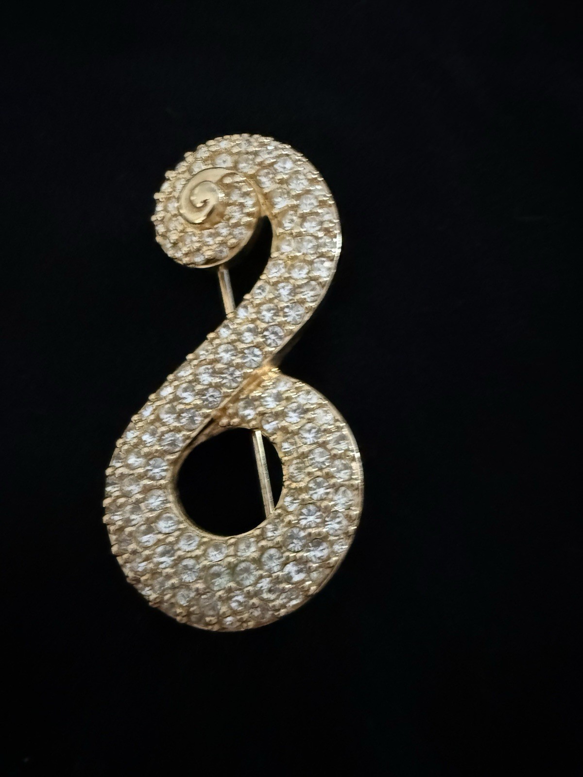 Swarovski Clear Crystal Rhinestone Pavé Swirl Brooch Pin Metal 2 in Art