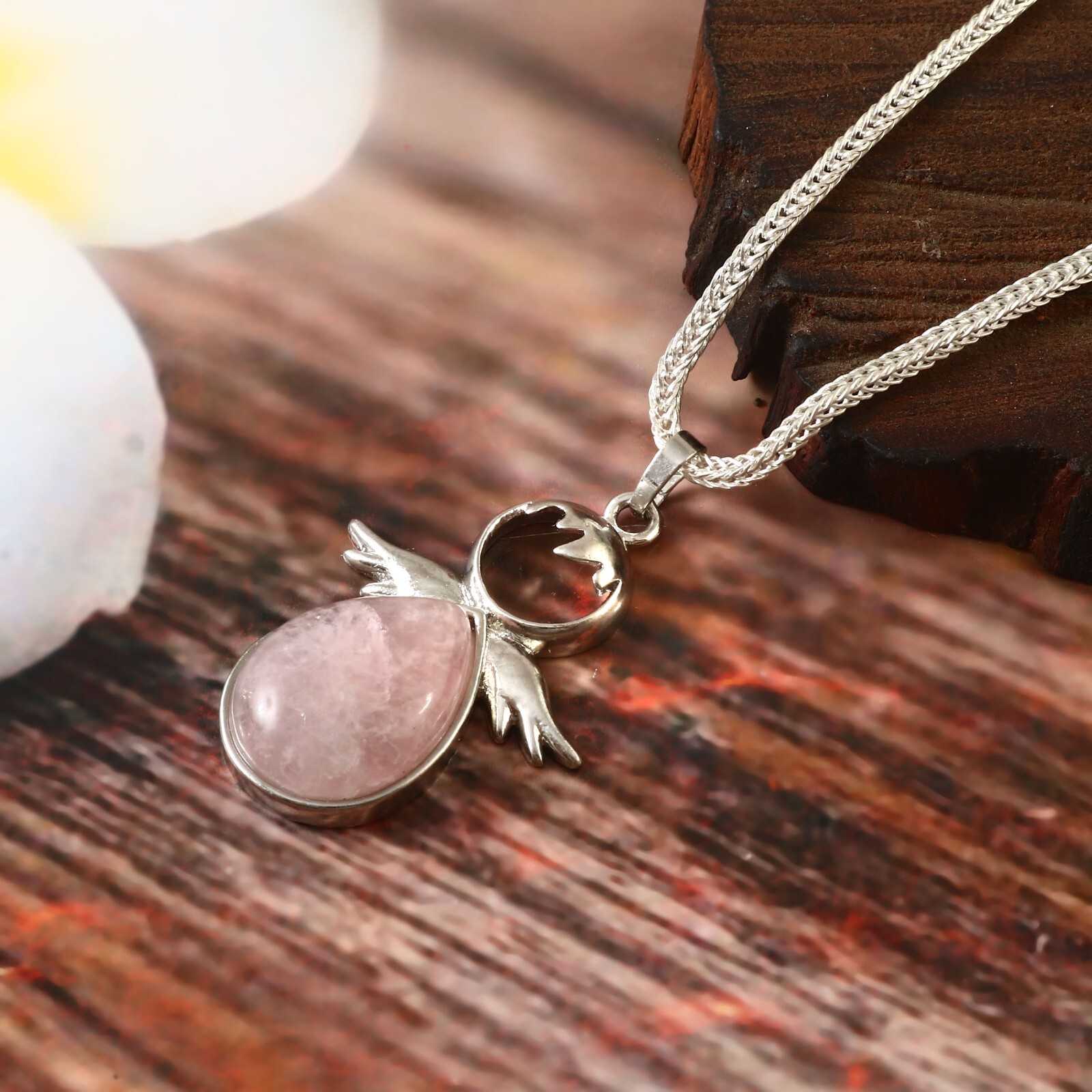Genuine teardrop Pink Rose Quartz Gemstone Bezel Pendant With 17inch Chain