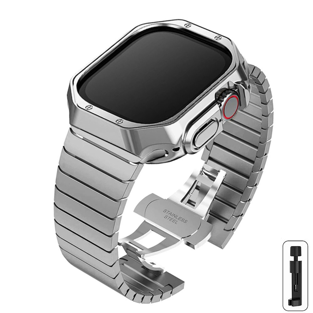 For Apple S10 9 8 7 6 Stainless Steel Watch Strap Butterfly Clasp 42/44/45/38mm