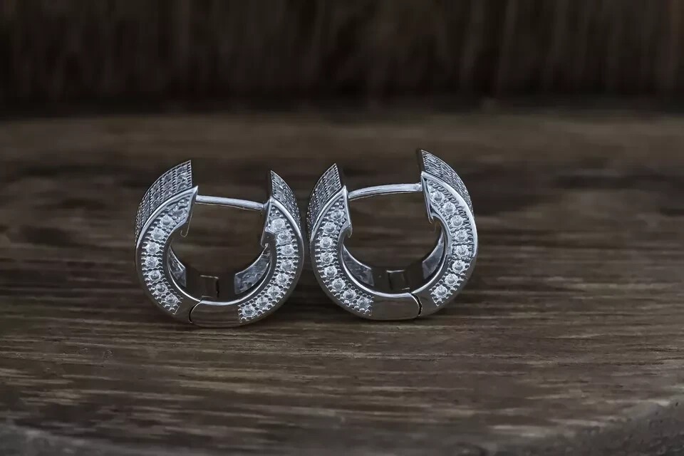 Round Cut Simulated Diamond Clip On Huggie Hoop Earring In 14k White Gold Plated