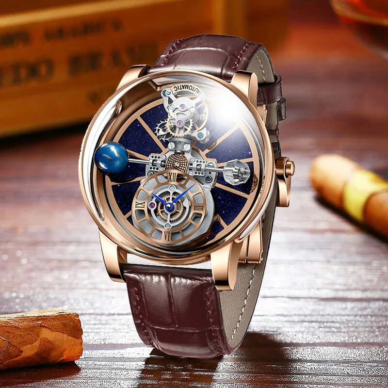 PINDU Design P5015 Men Watches Celestial Tourbillion Astronomi 5ATM Leather