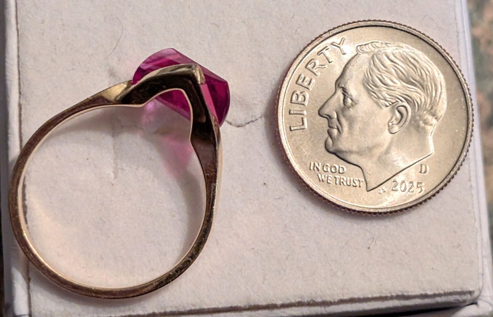 Dark Pink Strellman Lighthouse 14k Gold Ring