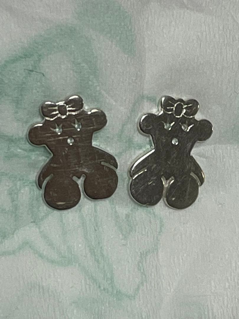 TOUS 925 Sterling Silver Bow Bear Stud Earrings Japan Cute Jewelry Marked