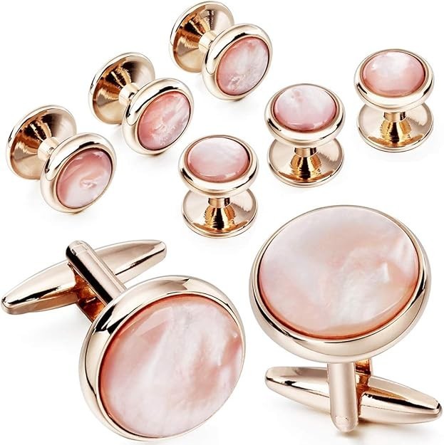 Cufflinks and tuxedo studs Set for Men with Rose Gold & Pink Mother of Pearl