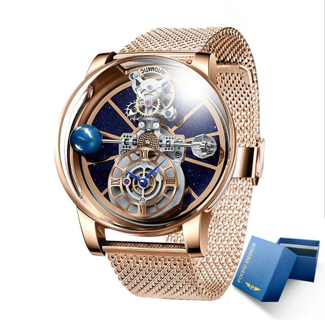 PINDU Design P5015 Men Watches Celestial Tourbillion Astronomi 5ATM Leather