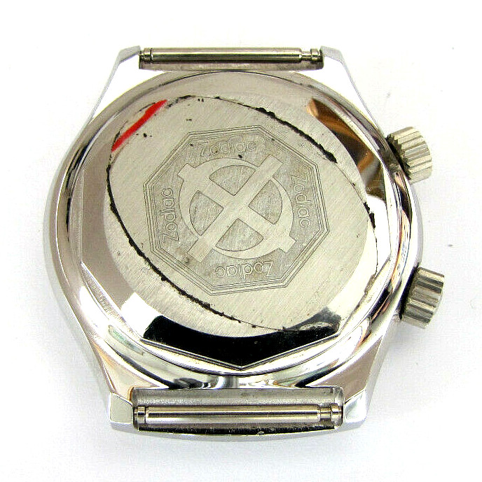 Zodiac, two times case ACIER INOXYDABLE. Missing glass! NOS SWISS MADE
