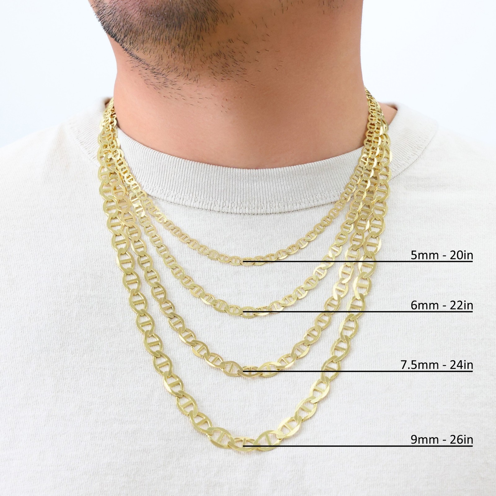 14K Yellow Gold Solid 2mm-7.5mm Mariner Anchor Chain Necklace Bracelet 7″- 30″