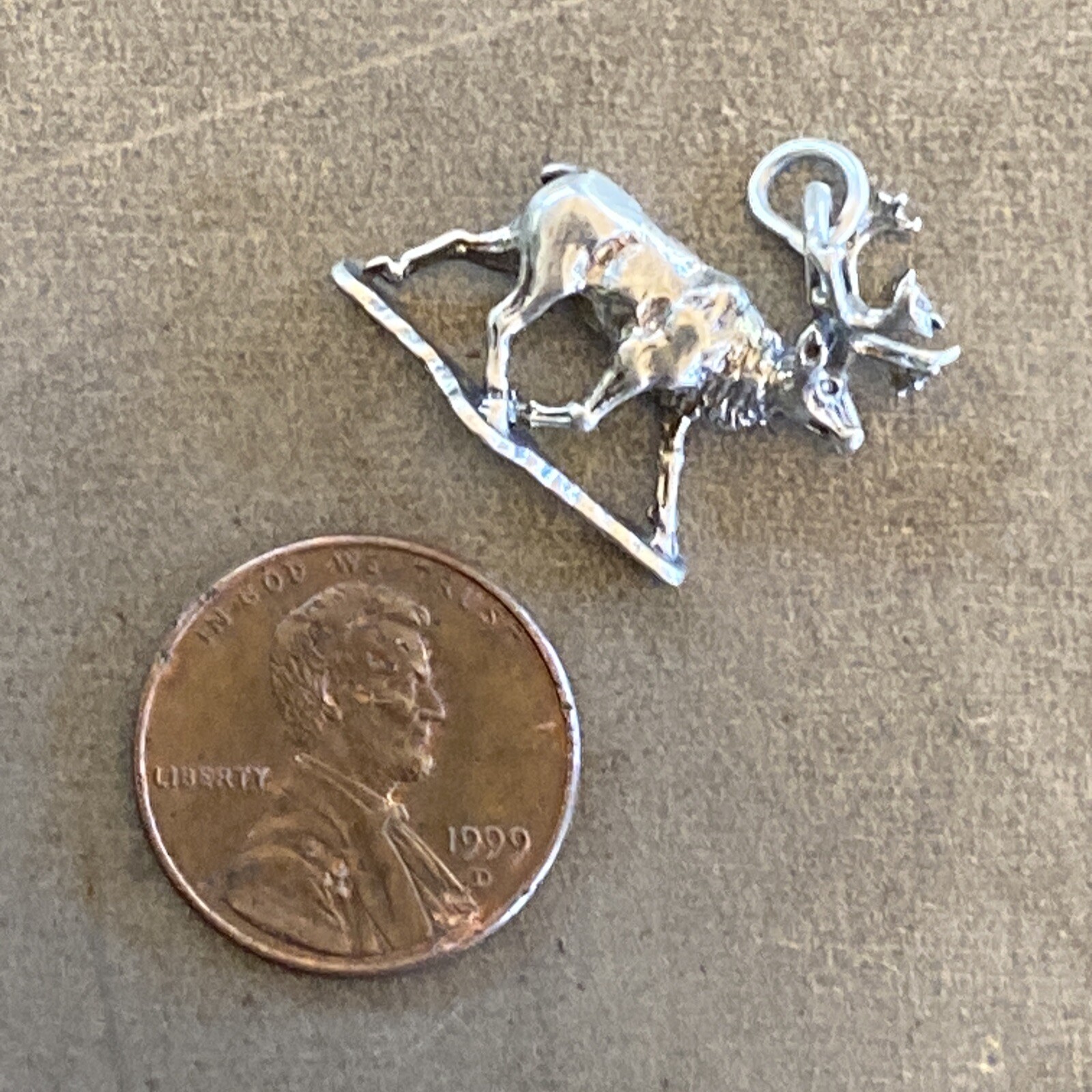 Sterling Silver Solid 3D Caribou Reindeer Elk Deer Stag Charm Pendant