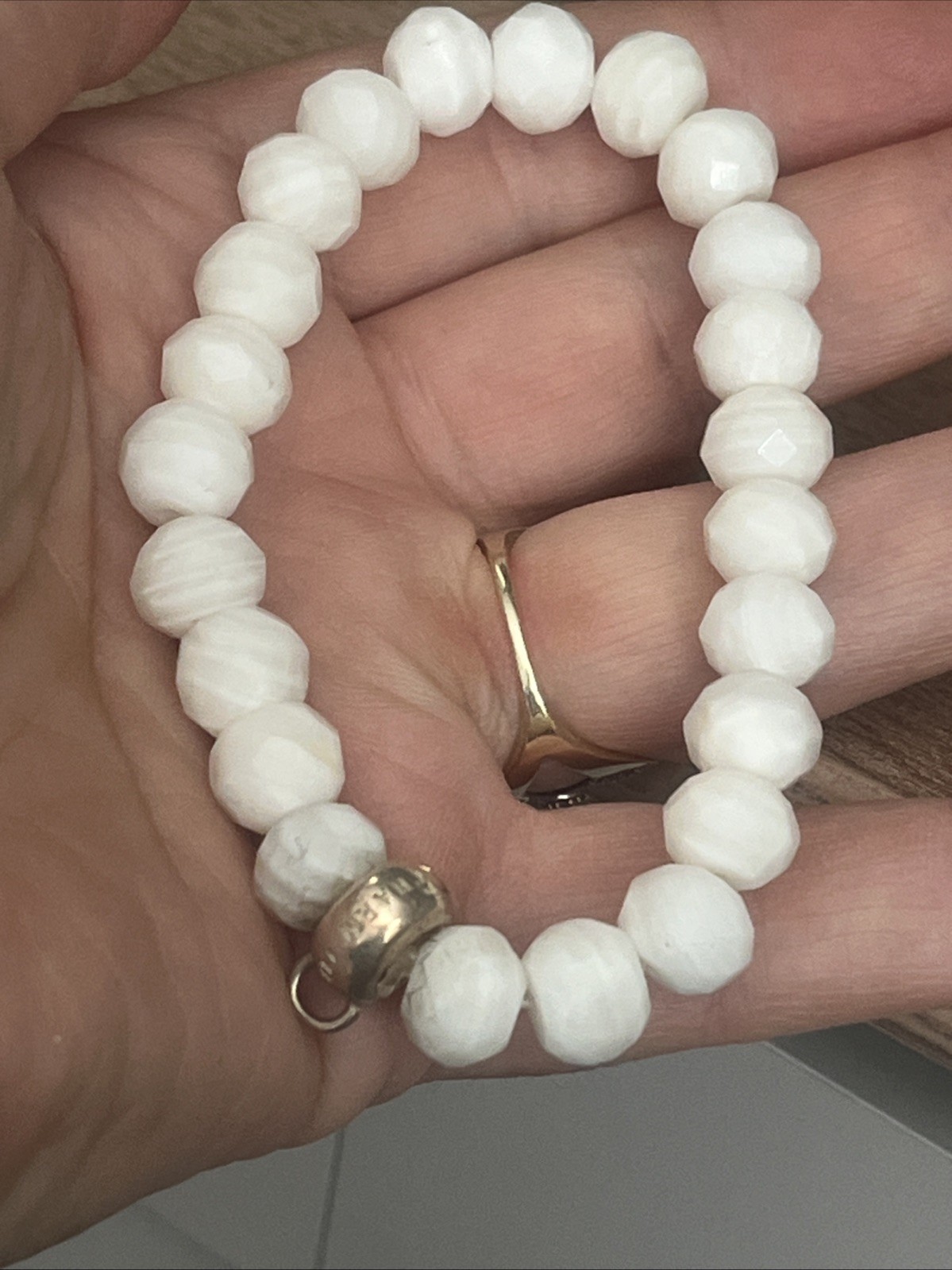 Thomas Sabo White Agate Stone Bracelet , Charm Carrier Rare Size 16 Cm Hallmark