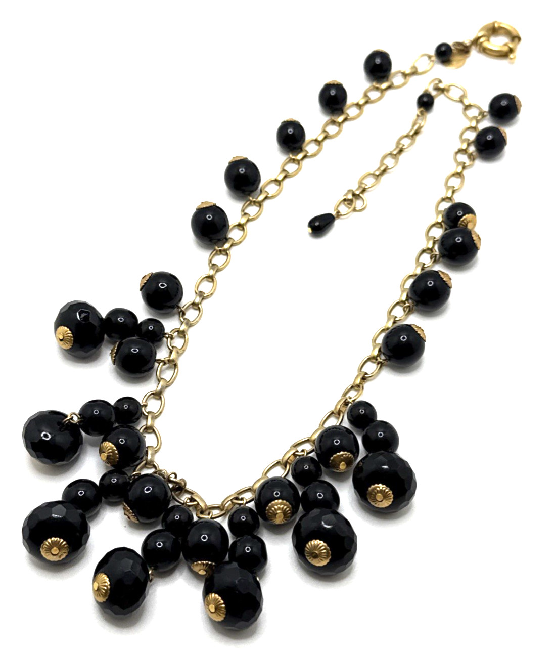 LOREN HOPE Black Dangle Bead Bib Necklace Gold Tone Collar Statement 18″ – 20″