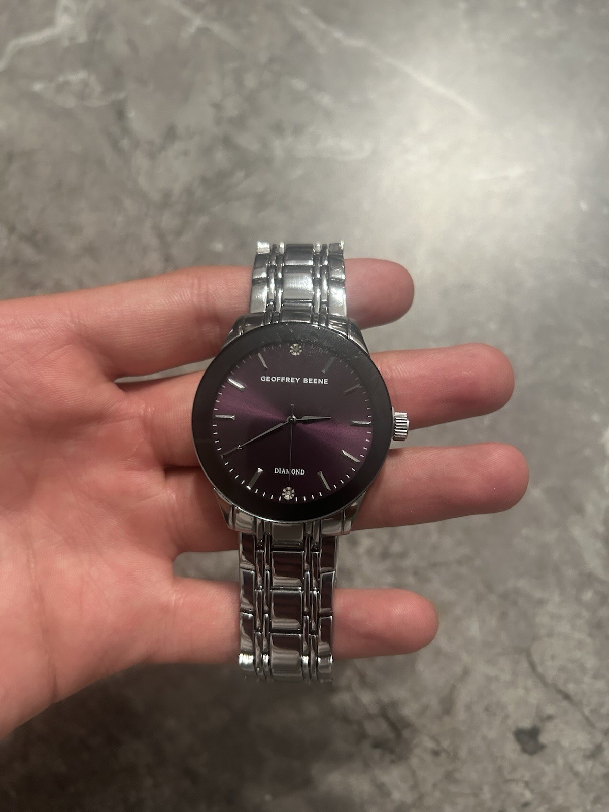 Geoffrey Beene Genuine Diamond Purple Dial Quartz Bracelet Watch w/ Box
