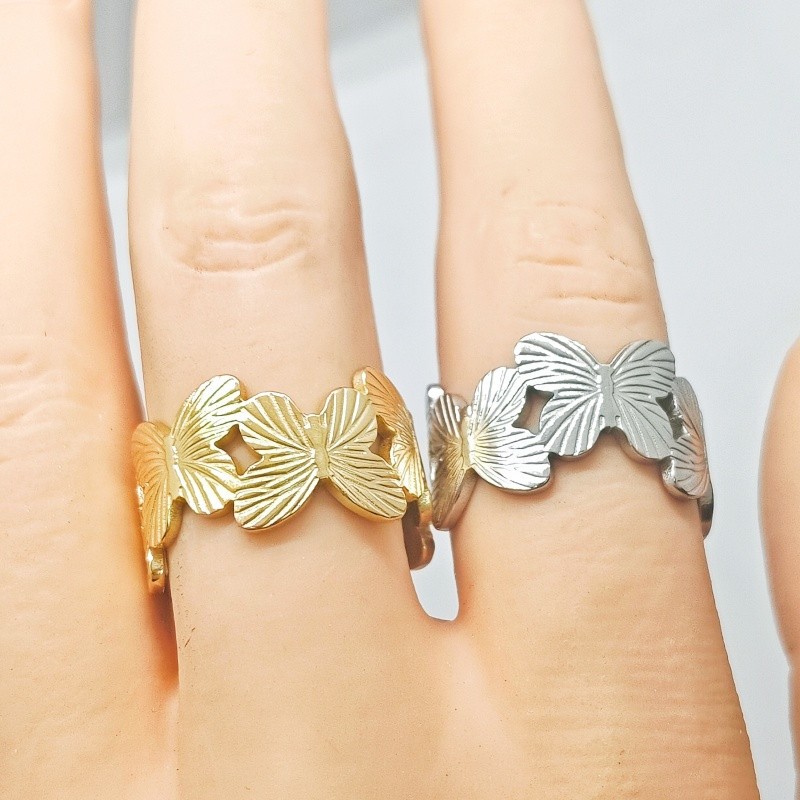 36 Pcs 8mm Butterfly Stainless Rings Dual Color Open Unisex Stackable Jewelry