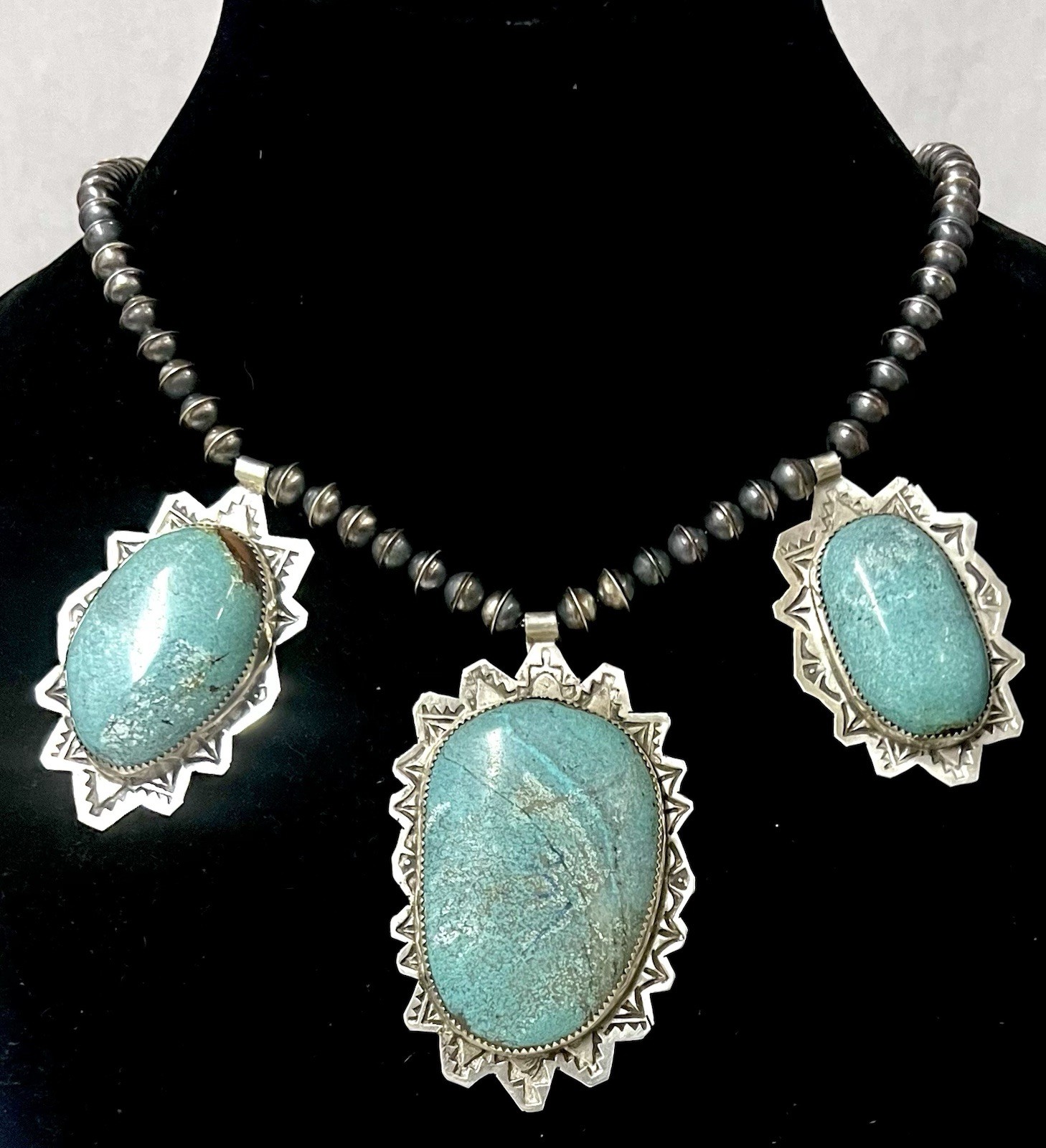 Beautiful! Cochiti Pueblo Jacob Troncosa S/S Handmade Turquoise Necklace 119gr