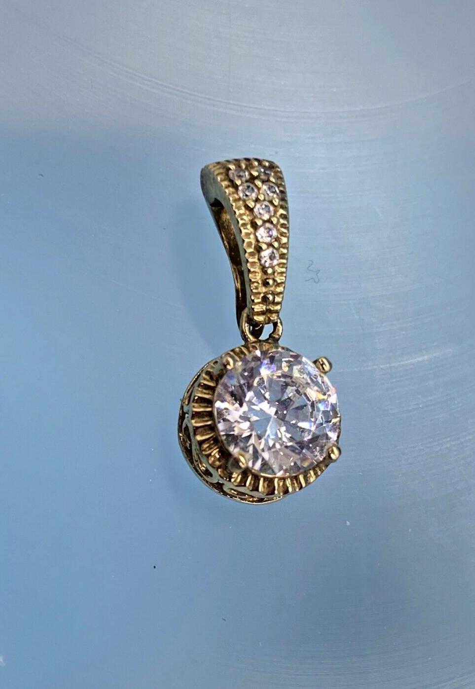 925 Vermeil (14K Gold Overlay) Pendant ACI Faceted CZ Stone + 18″ 14K GF Chain