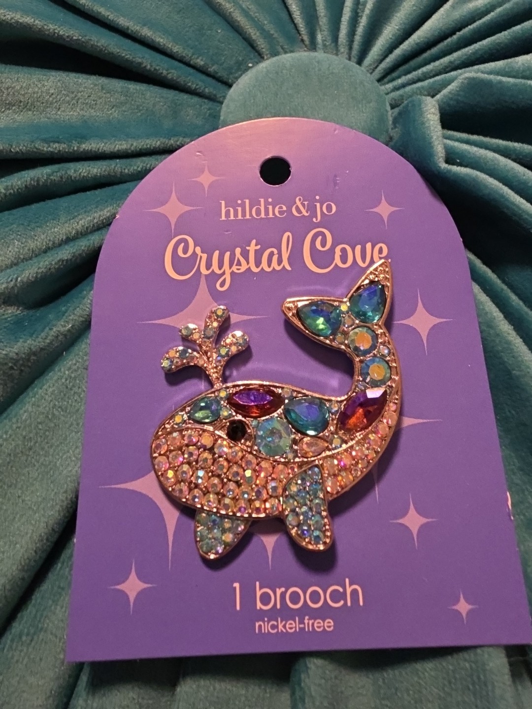 Whale Rhinestone Brooch Silvertone NWT Hildie & Jo Crystal Cove