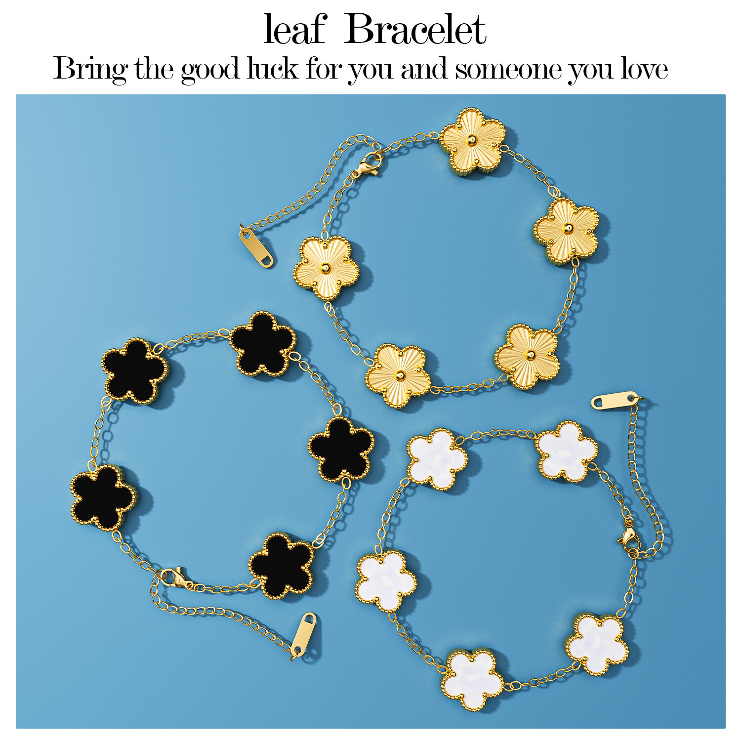 3-Pcs 18k Gold Plated Clover Lucky Bracelet For Women Flower Five Leaf Bracelets