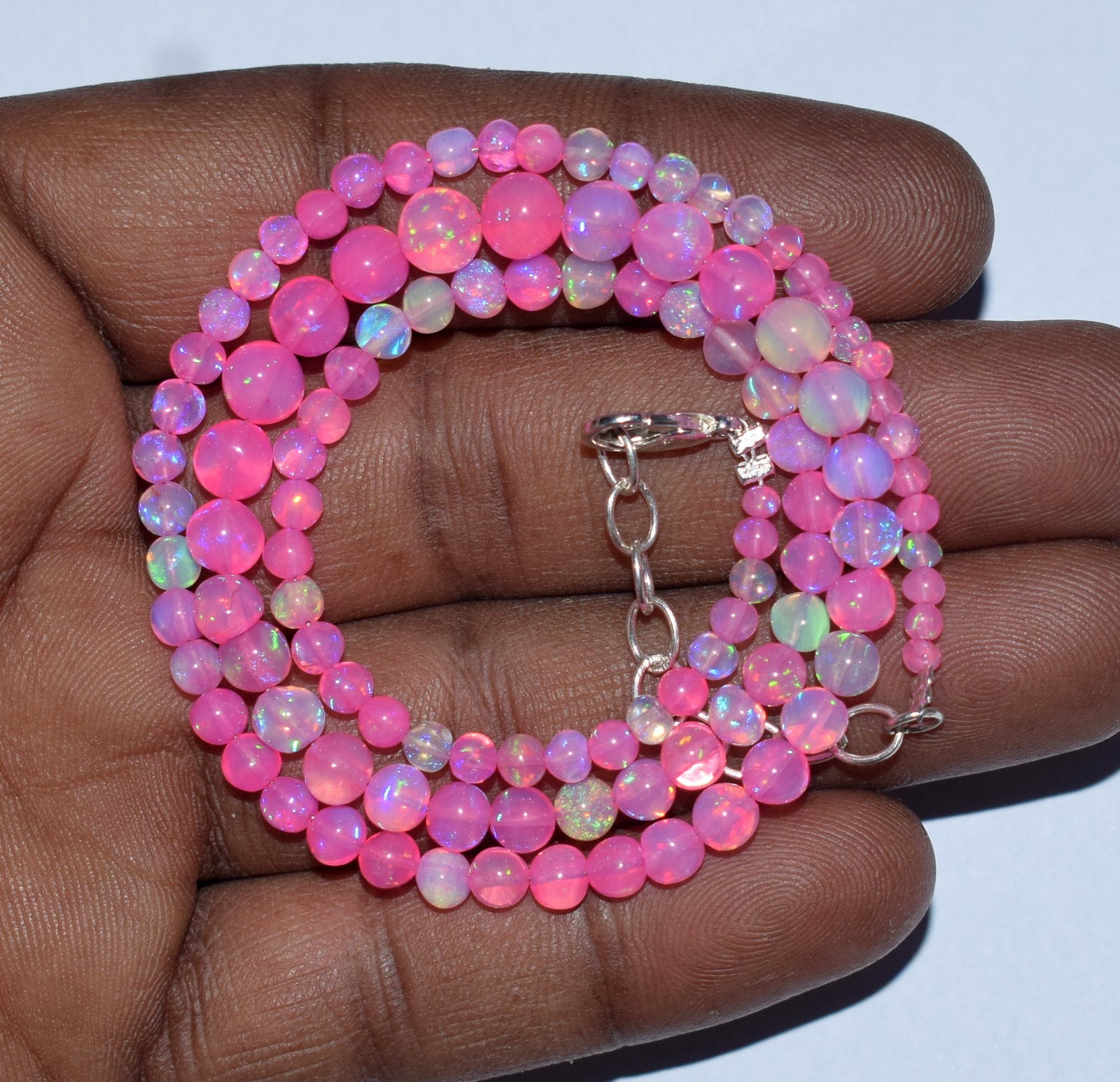 16″Natural Ethiopian Opal Wello Fire Opal Gemstone Beads Necklace Jewelry