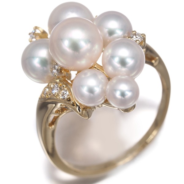 Auth Mikimoto Ring Baby Akoya Pearl 4.0-6.6mm Diamond US6-6.25 18K YG