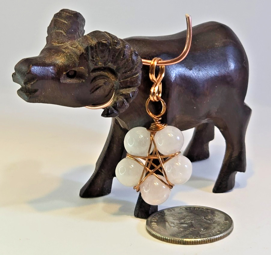 Copper Wire Wrapped 5-Point Star Pendant with Moonstone 8mm Beads