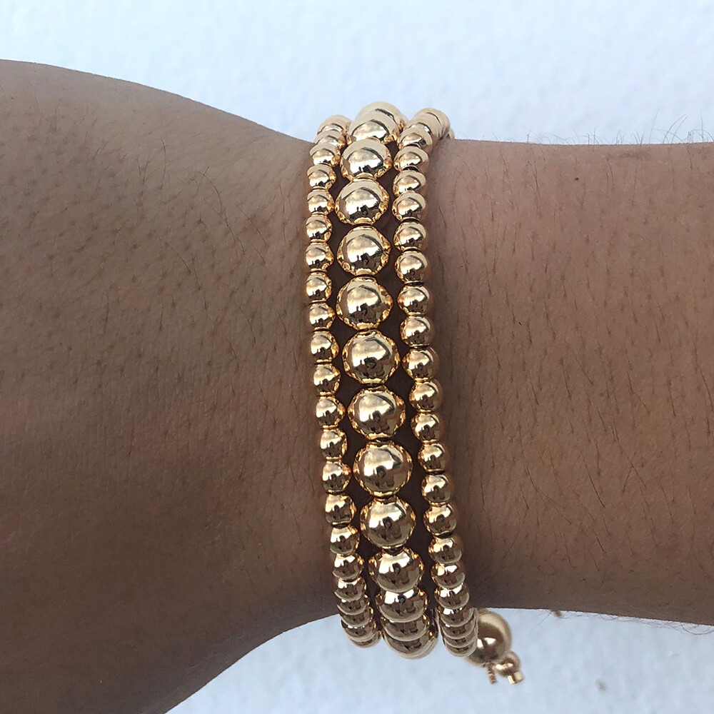 4 6 8MM Elastic Gold Filled Beaded Bracelet Women Stackable Gold Bead Bracelets